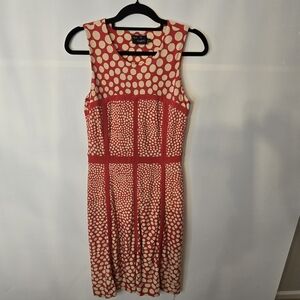 Just TAYLOR Women's Sz 6 sleeveless RED polka dot midi dress with detail panels
